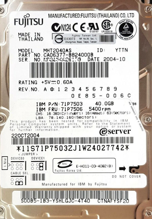 Fujitsu MHT2040AS 40GB 2,5"" IDE 5400rpm